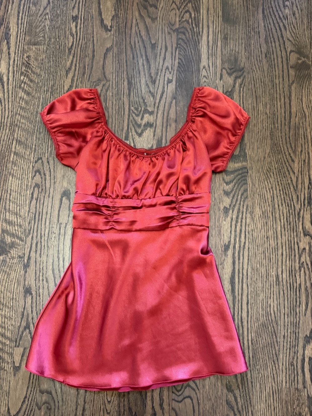 Y2k Orange Satin Short Sleeve Scoop Neck Top